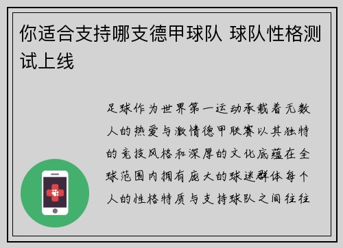 你适合支持哪支德甲球队 球队性格测试上线