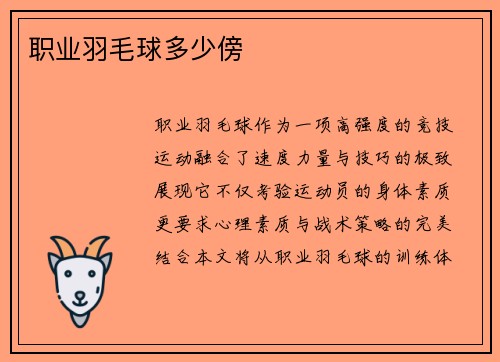 职业羽毛球多少傍